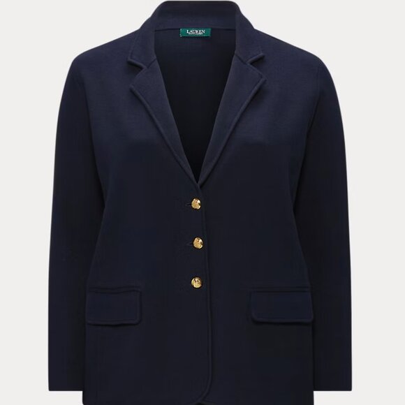 Ralph Lauren Women's Plus 1X Combed Cotton Single-Breasted Knit Blazer NAVY BLUE - Picture 3 of 6